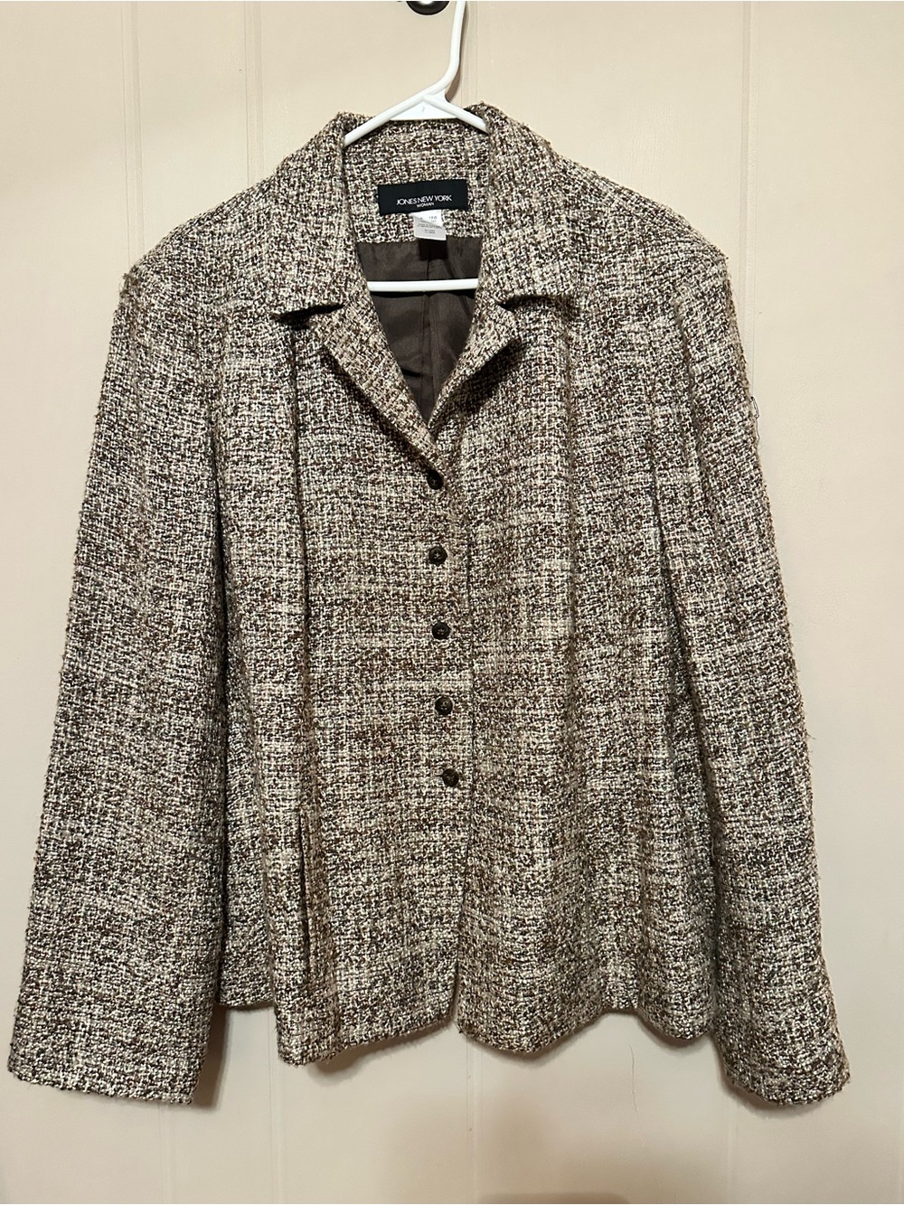 Jones New York Textured Brown & Cream Tweed Sport Coat 18W